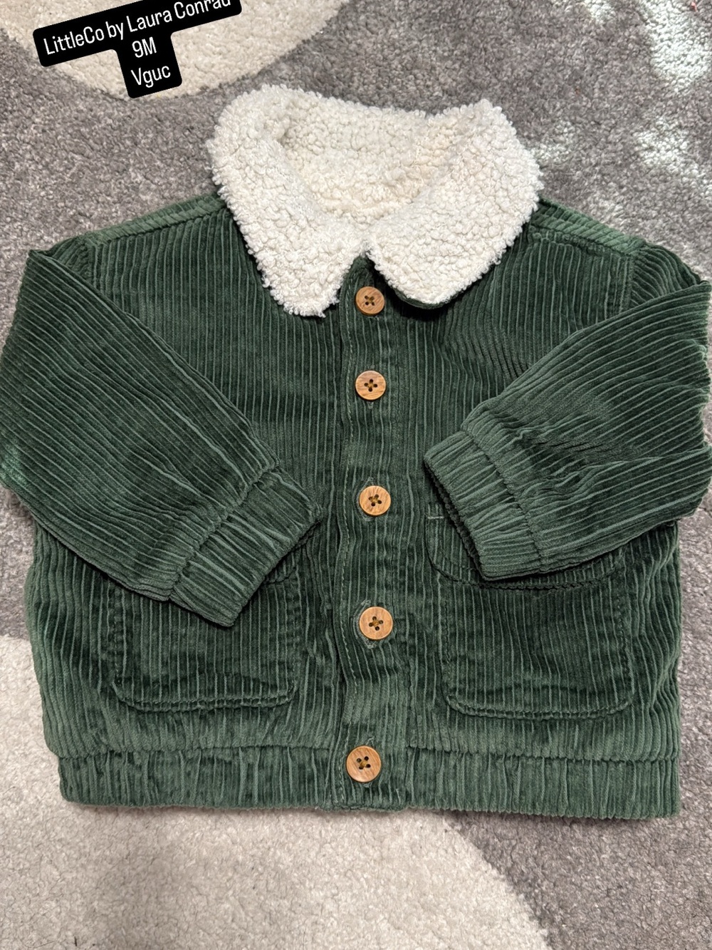 LittleCo by Laura Conrad Green Corduroy Button-Down Jacket with Sherpa Collar